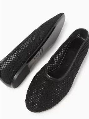 STAUD Black Crystal Alba Mesh Ballet Flats 38. NWT